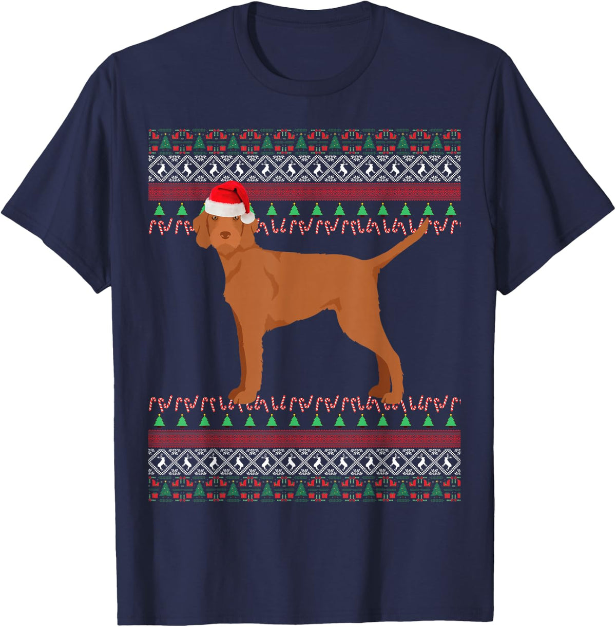 Wirehaired Vizsla Christmas T-Shirt - Navy Blue