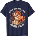 Just A Girl Who Loves Horses and Dogs Horse Lover Girls Kids T-Shirt - Navy Blue