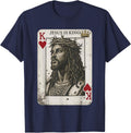 Retro Jesus is King Jesus King of Hearts Card Religious Art T-Shirt - Navy Blue