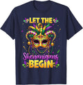 Mardi Gras Let The Shenanigans Begin Masked Girl Women Kid T-Shirt - Navy Blue