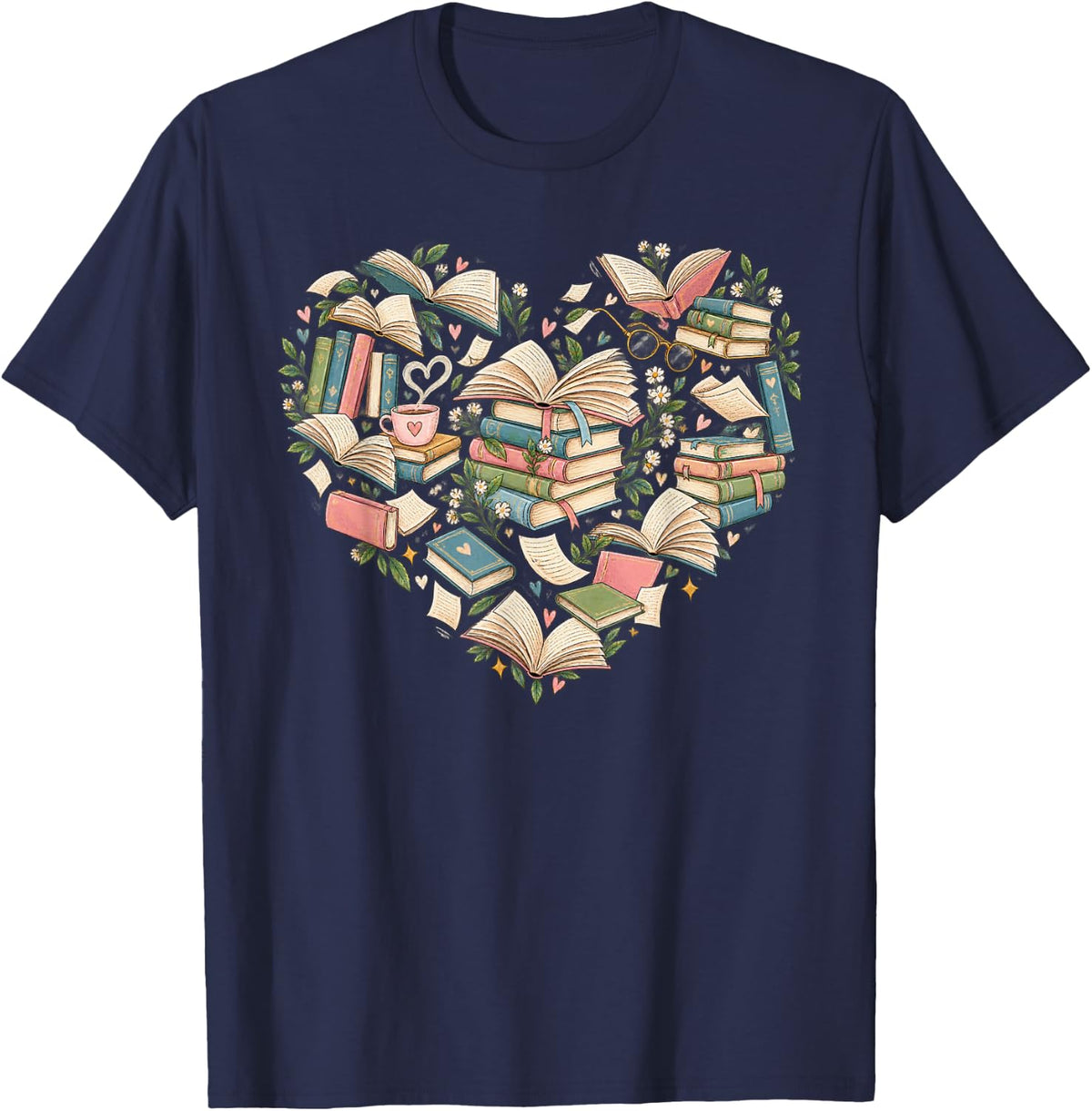 Book Heart Reader Book Lover Graphic T-Shirt - Navy Blue
