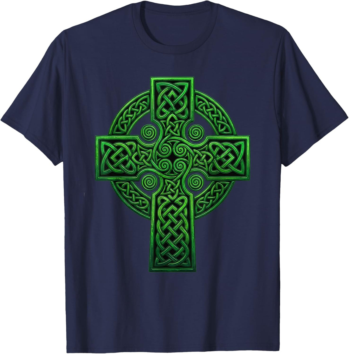 Irish Celtic Christian Cross Traditional Knot Celt Men Women T-Shirt - Navy Blue