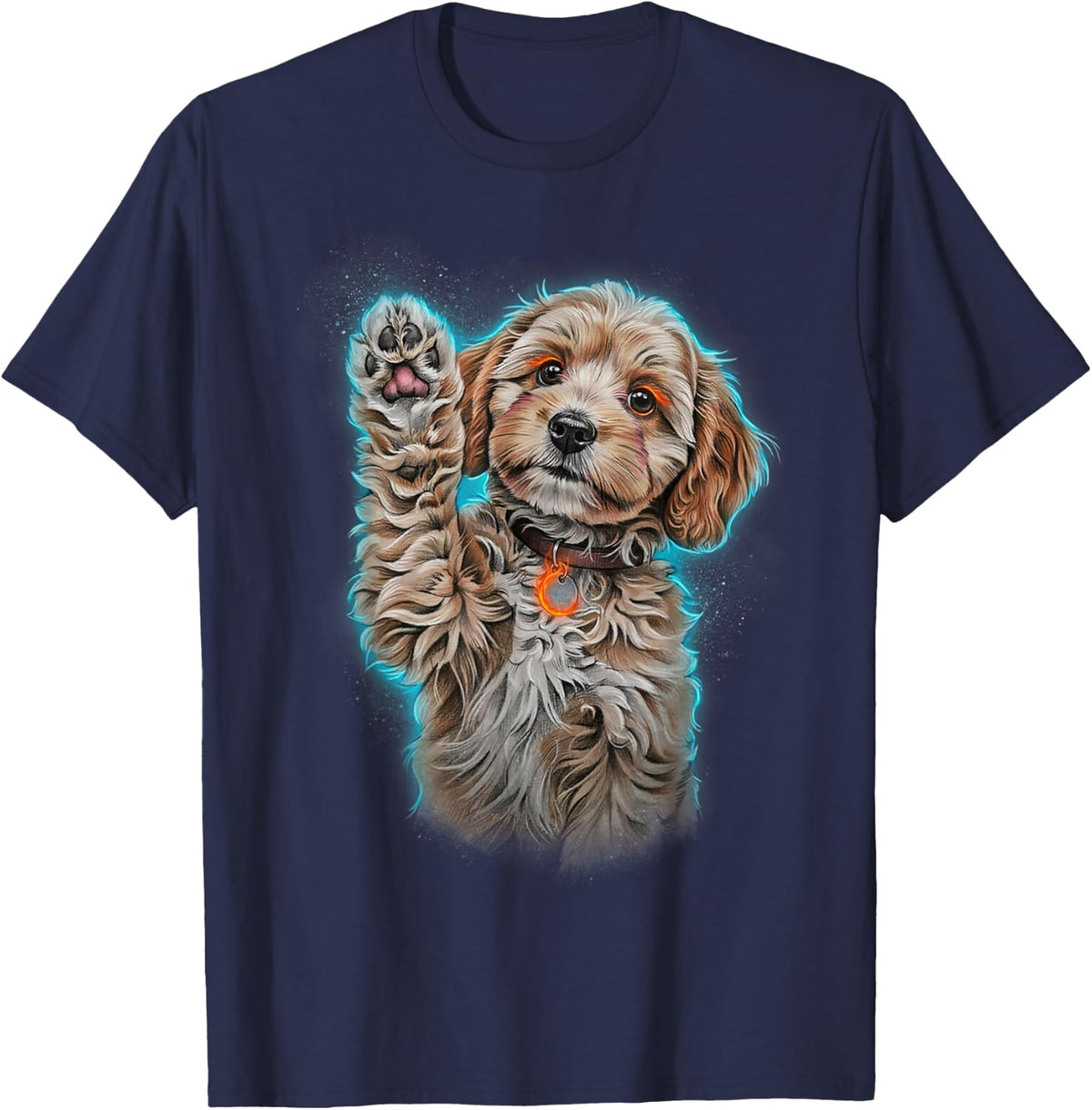 Cute Cavapoo Puppy Watercolor Dog Portrait T-Shirt - Navy Blue