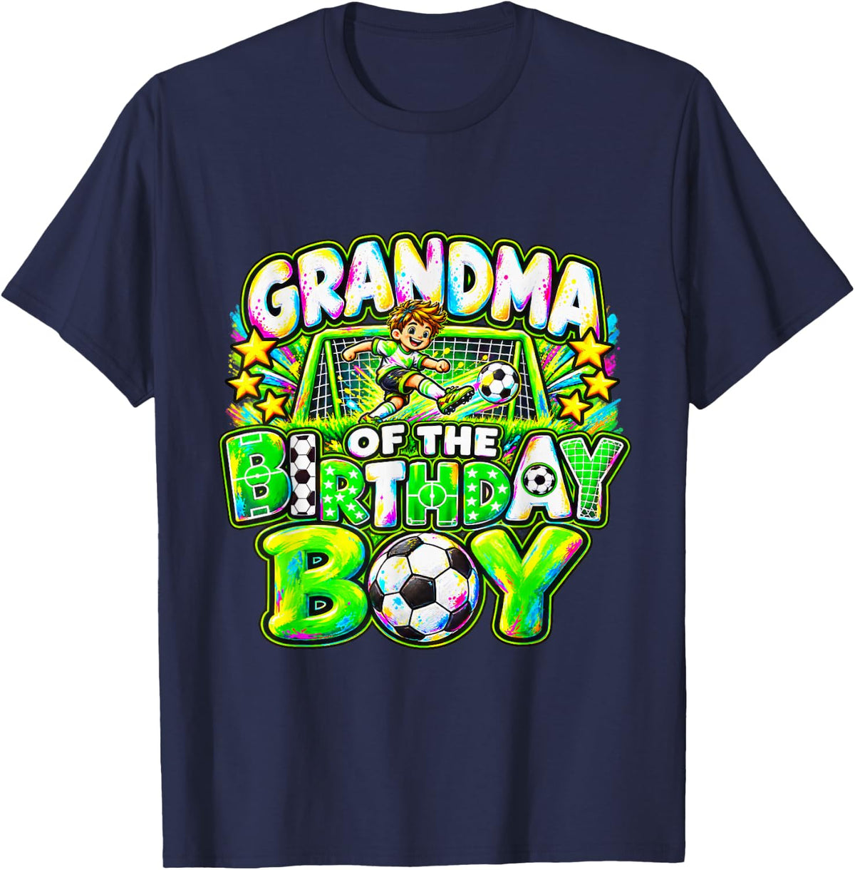 Grandma of The Birthday Boy Soccer Player Colorful T-Shirt - Navy Blue