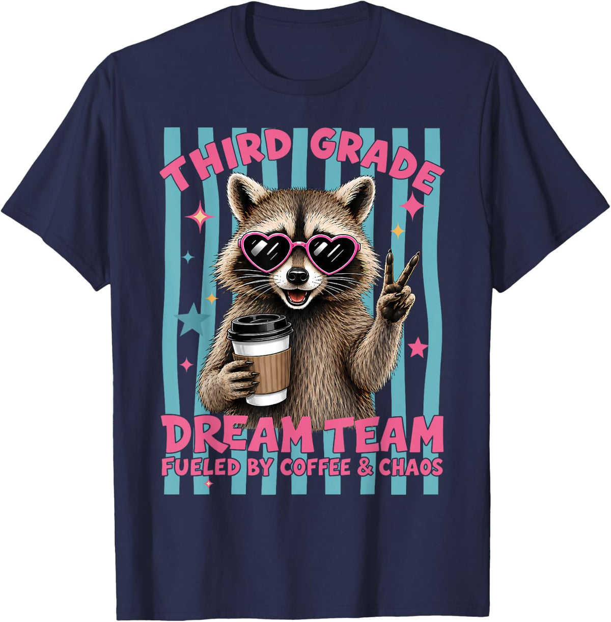 Third 3rd Grade Dream Team Raccoon Teacher Back to School T-Shirt - Navy Blue