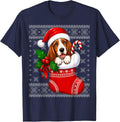 Basset Hound Dog Christmas Stocking Cute Festive Ugly Xmas T-Shirt - Navy Blue