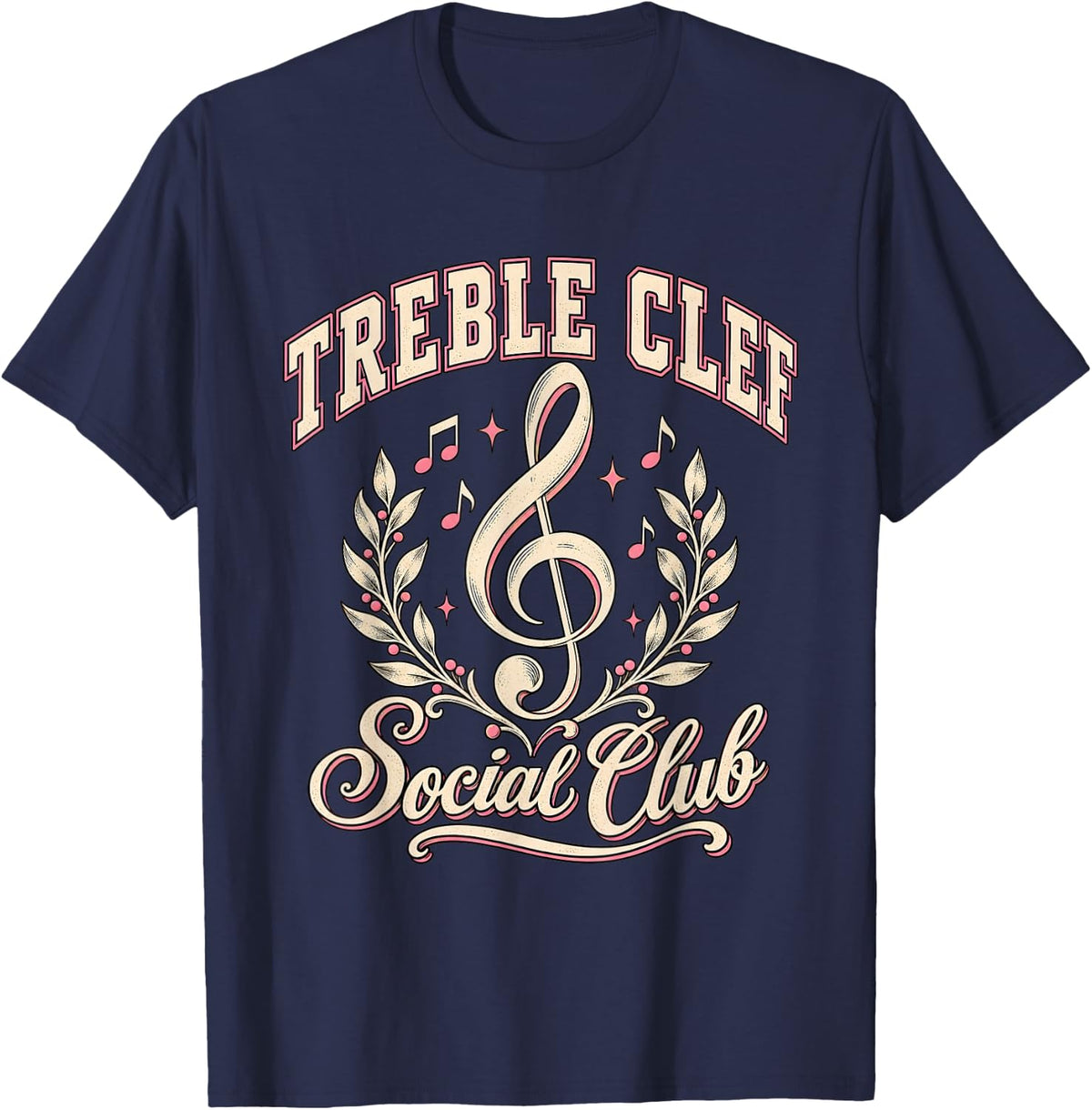Treble Clef Music Teacher Social Club Retro Notes T-Shirt - Navy Blue