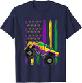 Mardi Gras Monster Truck Beads Flag Shirt, Kids Boys T-Shirt - Navy Blue
