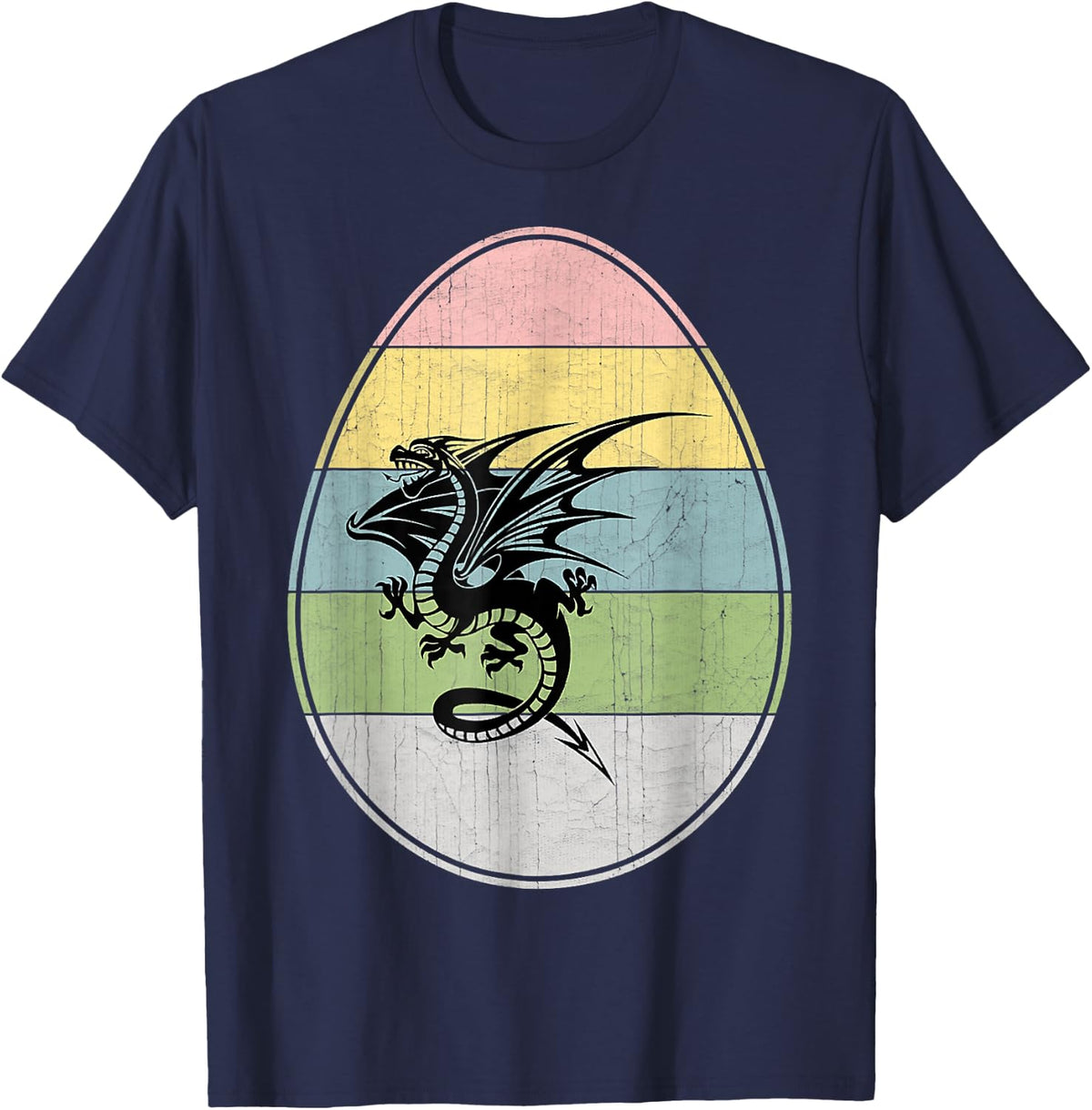Happy Easter Egg Dragon Graphic Funny Easter Day Dragon T-Shirt - Navy Blue