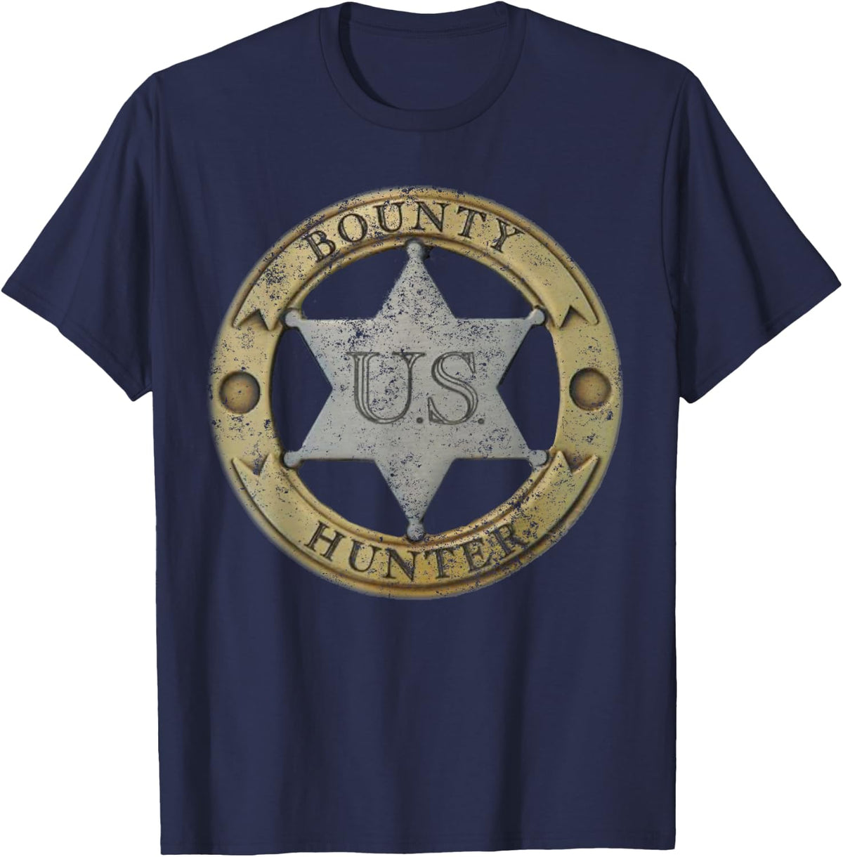 Old West Bounty Hunter Badge Tee Wild West Sheriff T-Shirt - Navy Blue