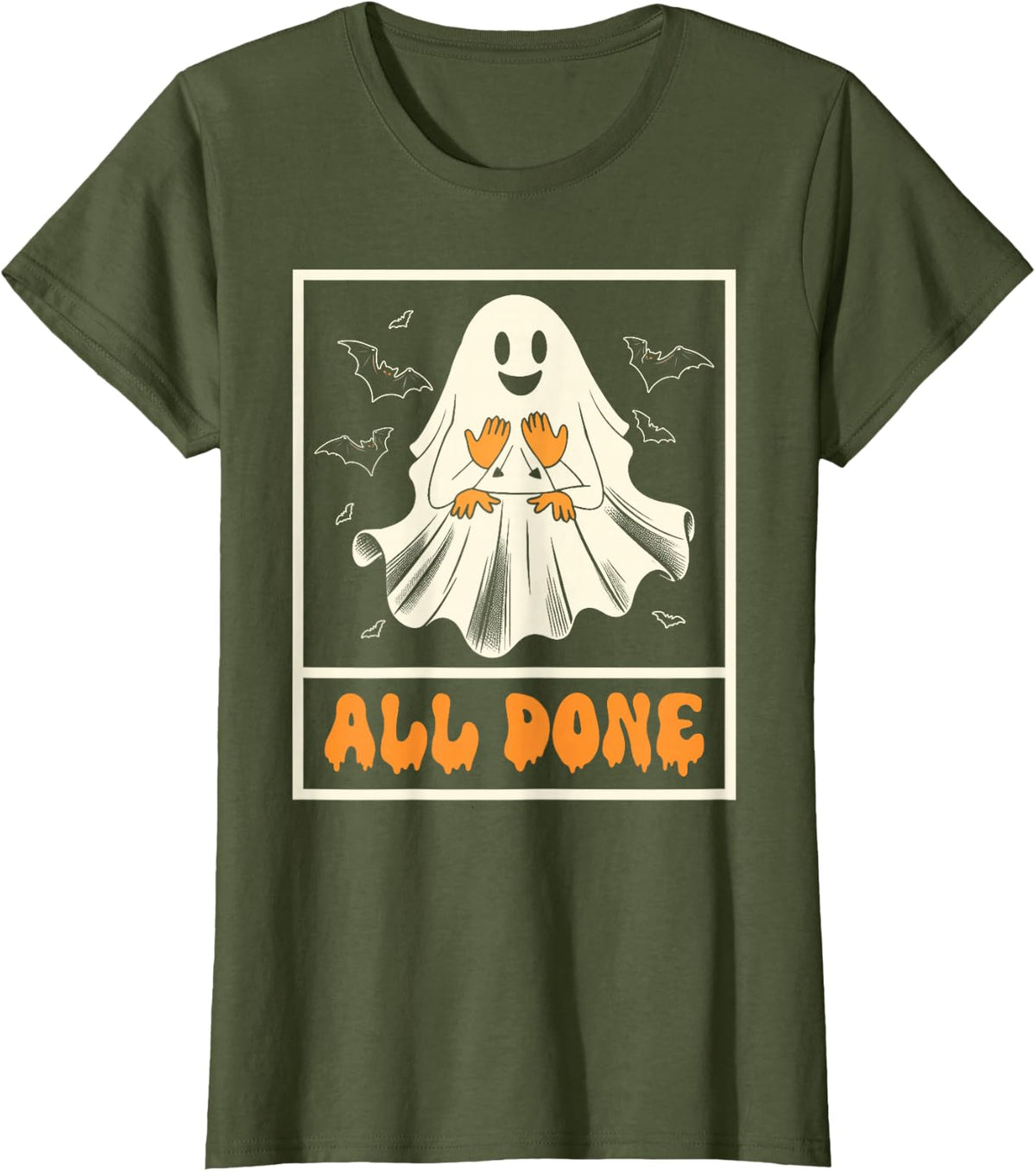 Halloween Vibes Spooky American Sign Language ASL All Done T-Shirt - Olive Green