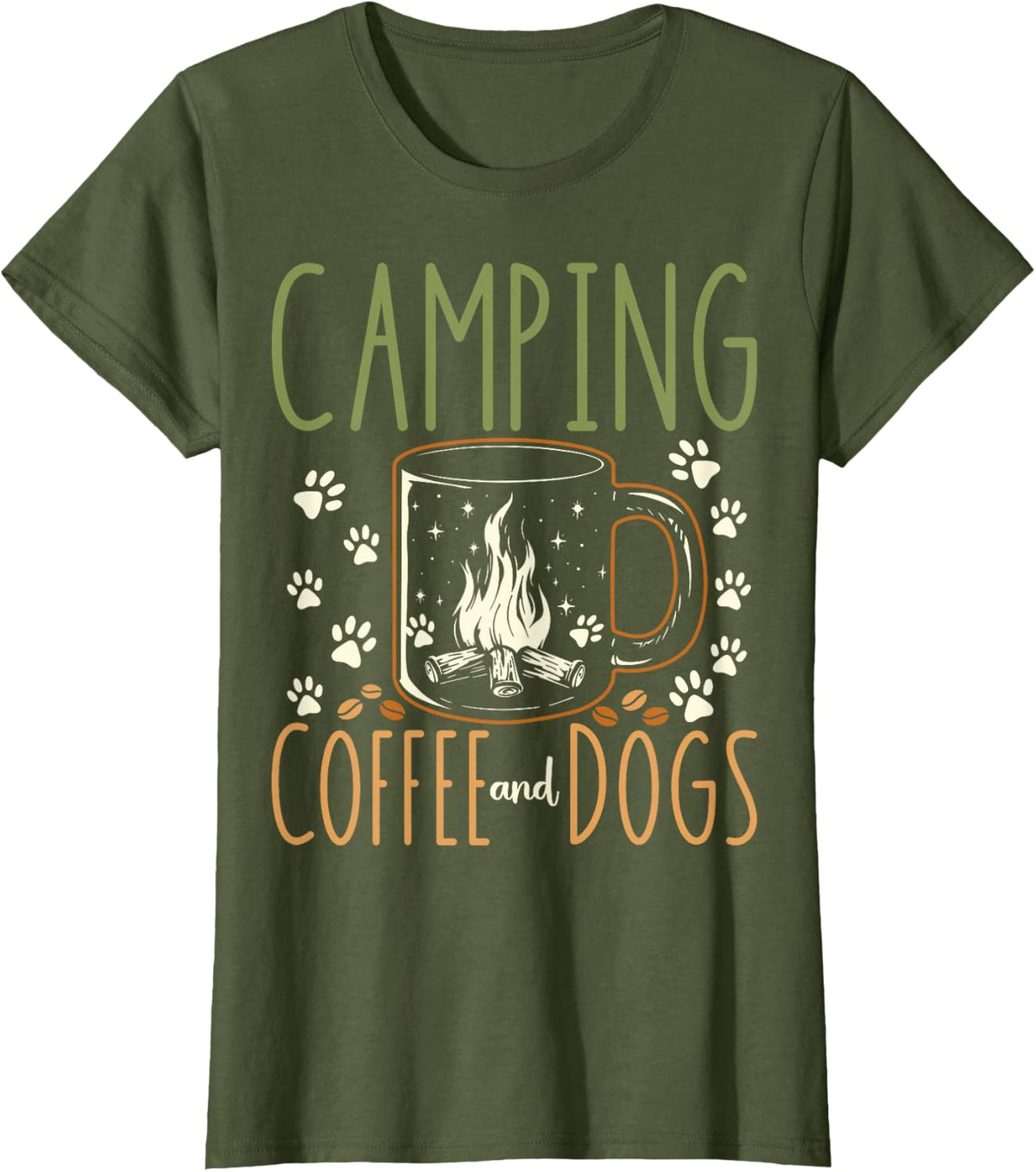 Camping Coffee And Dogs T-Shirt Tee For Outdoor Lovers Dog Owner Gift Tees - Olive Green