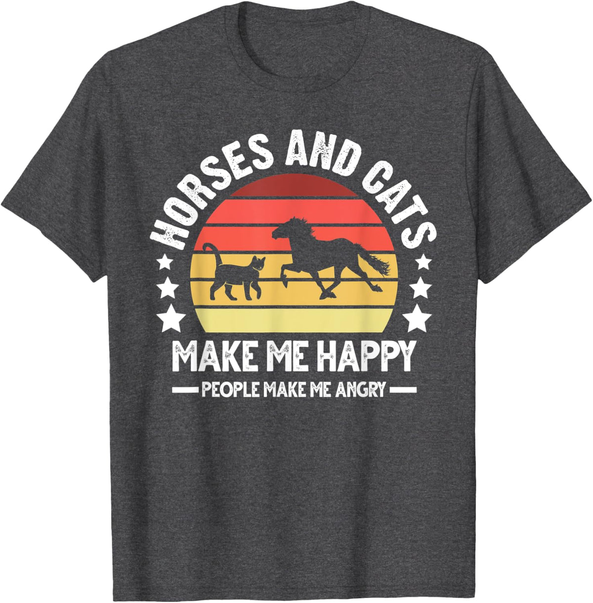 Horses and cats make me happy Cats T-Shirt - Dark Heather Grey