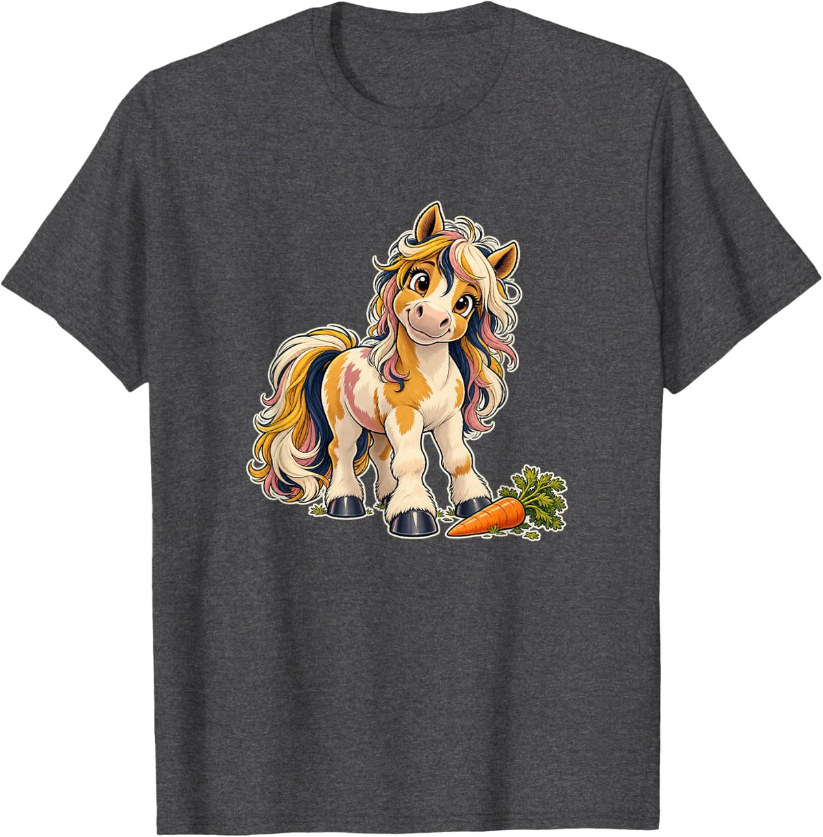Pinto Pony Carrot Horse Head Portrait Equestrian Horse Lover T-Shirt - Dark Heather Grey