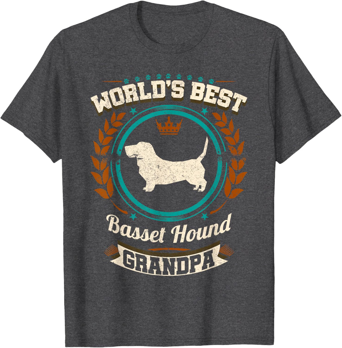 World's Best Basset Hound Grandpa Granddog T-Shirt T-Shirt - Dark Heather Grey