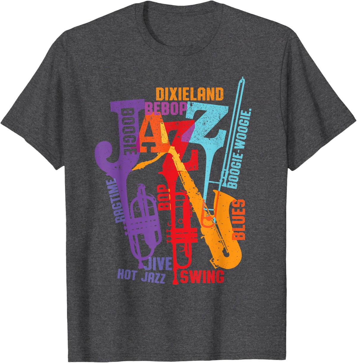 MUSIC SHIRT: Jazz, dixieland, swing, shirt in color unisex T-Shirt - Dark Heather Grey