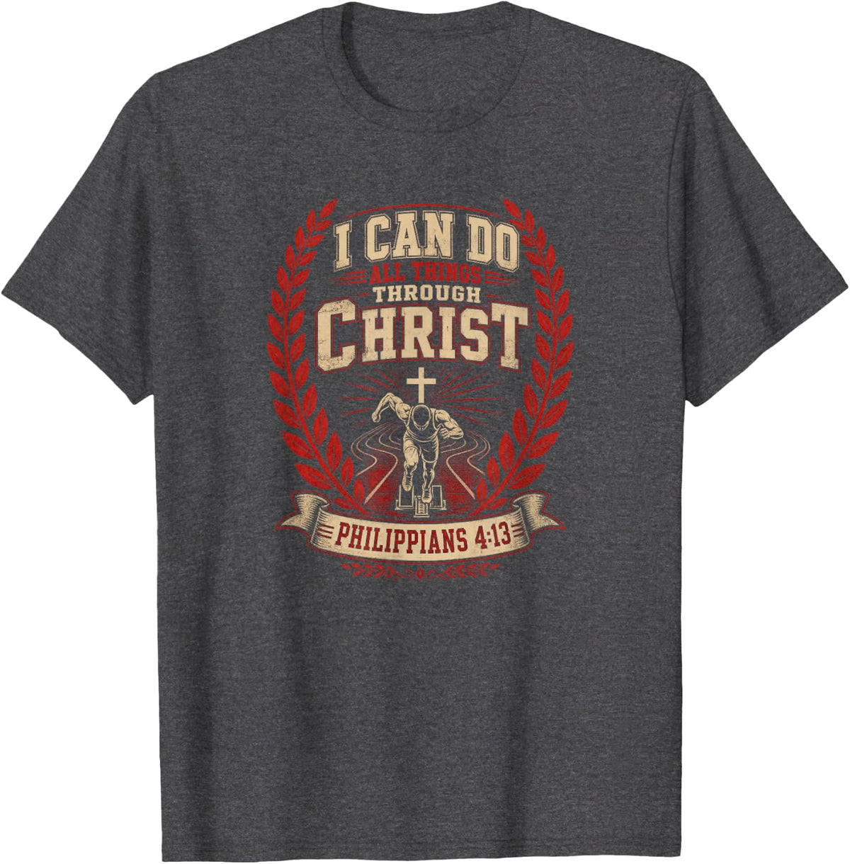 Track Christian Philippians 4 13 Faith Sprinter Runner T-Shirt - Dark Heather Grey