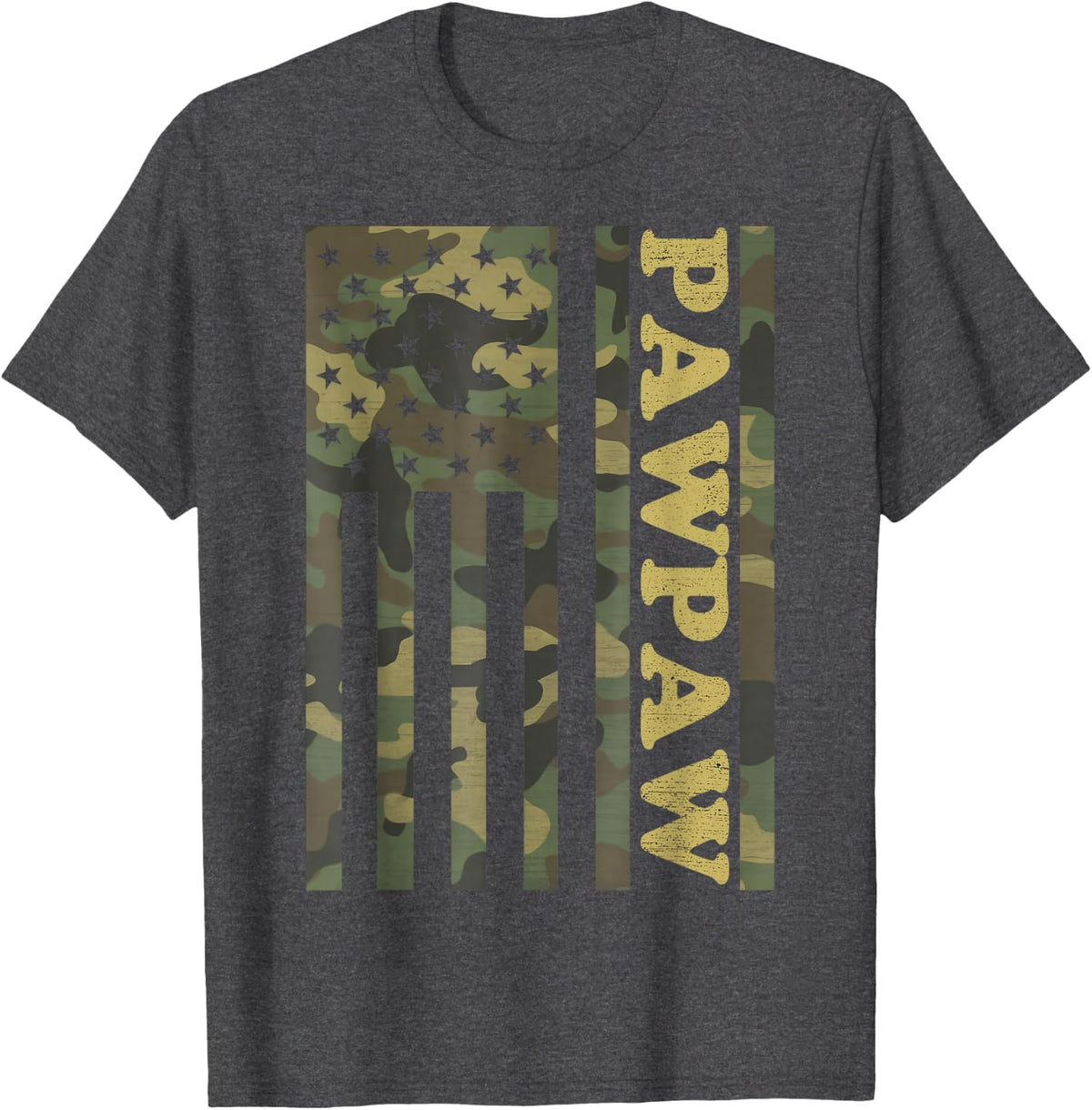Camo Pawpaw American Flag Camouflage Father's Day T-Shirt - Dark Heather Grey