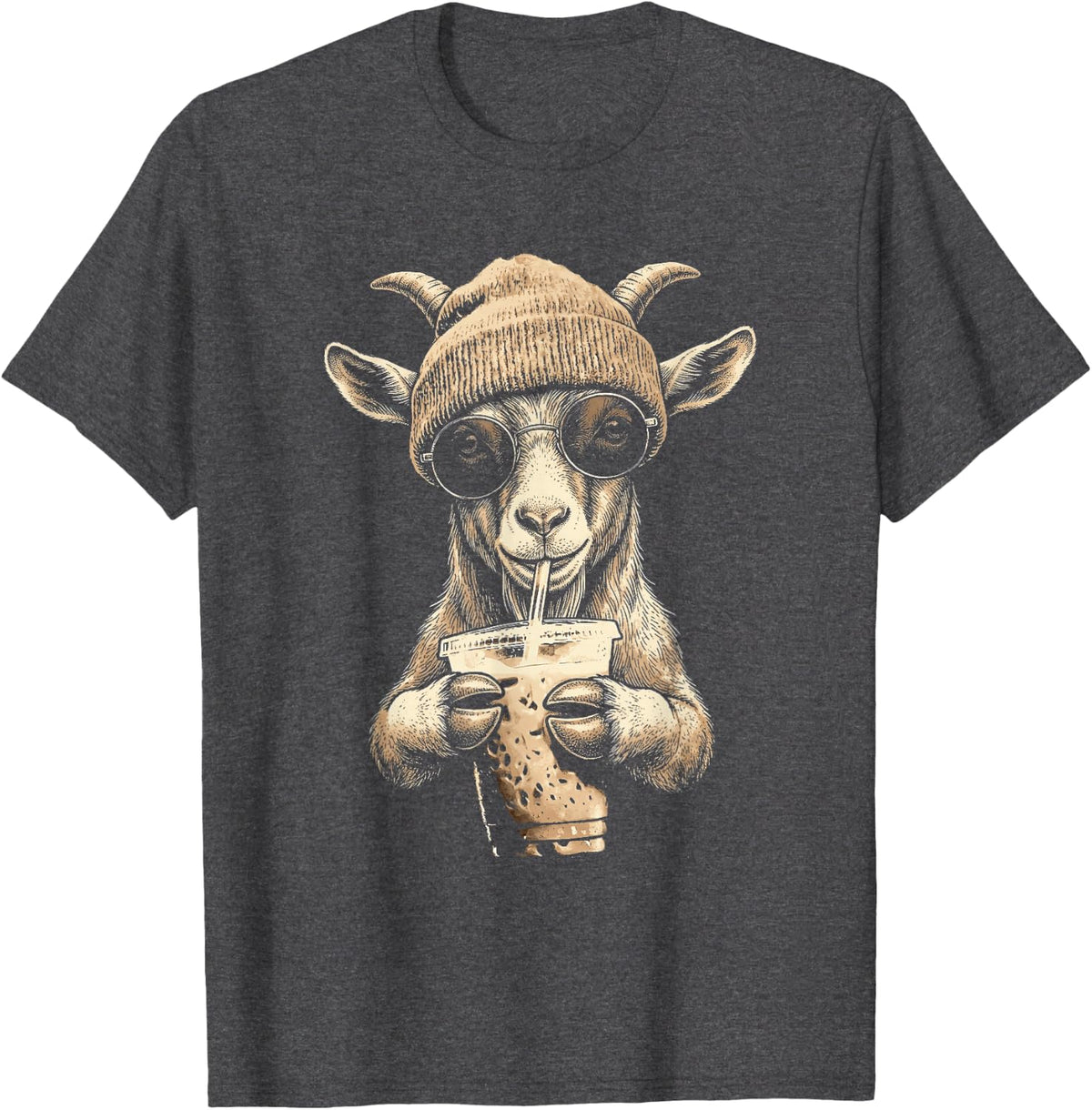 Goat Beanie and Iced Coffee T-Shirt - Dark Heather Grey