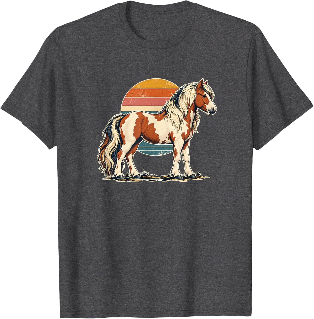 Pinto Pony Horse Head Portrait Equestrian Horse Lover T-Shirt - Dark Heather Grey