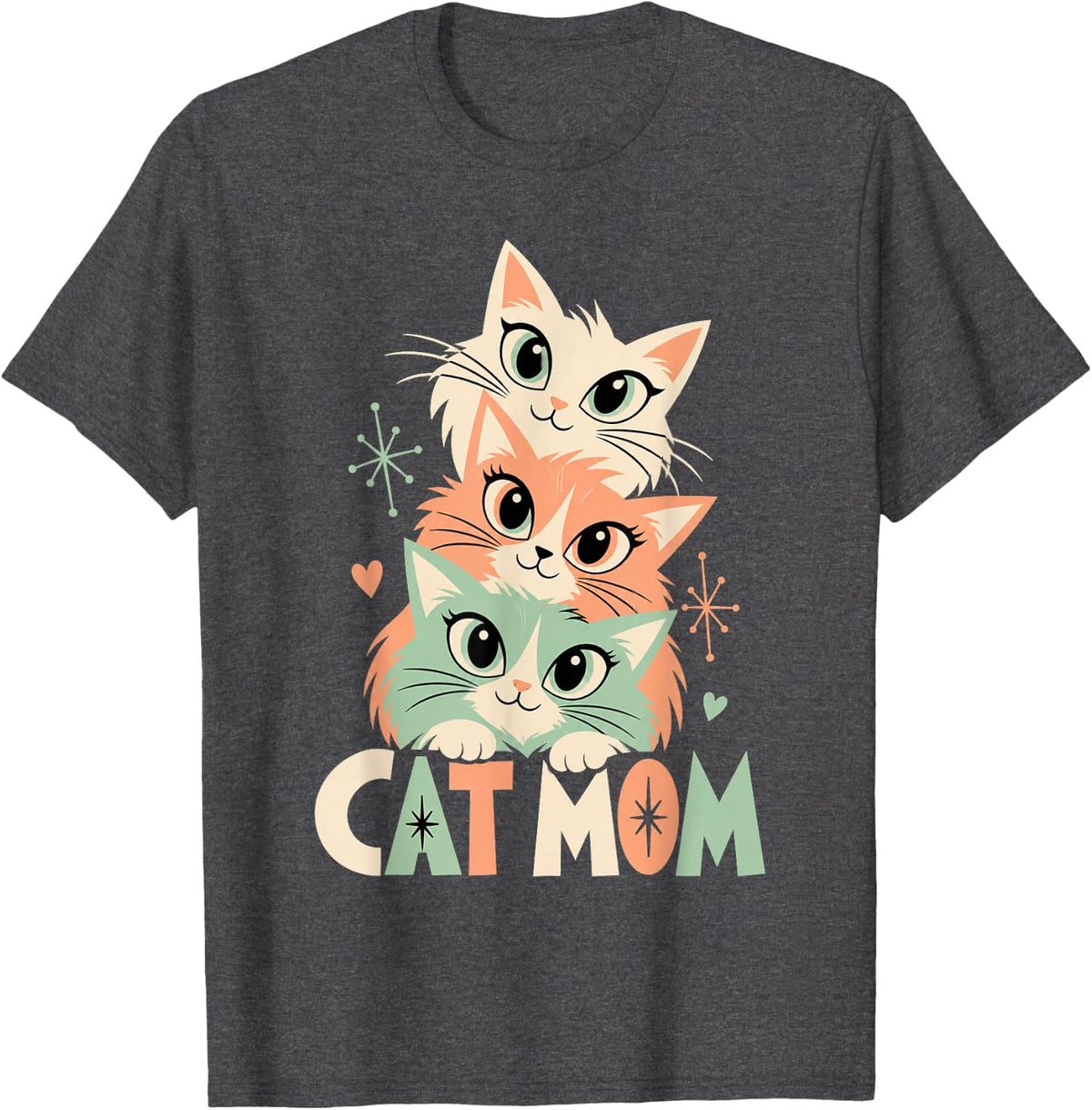 Cute Cat Mom Retro Pastel Cats Feline Lover T-Shirt - Dark Heather Grey