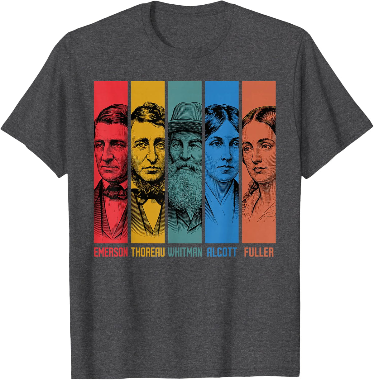American Transcendentalists Emerson Thoreau Whitman Authors T-Shirt - Dark Heather Grey