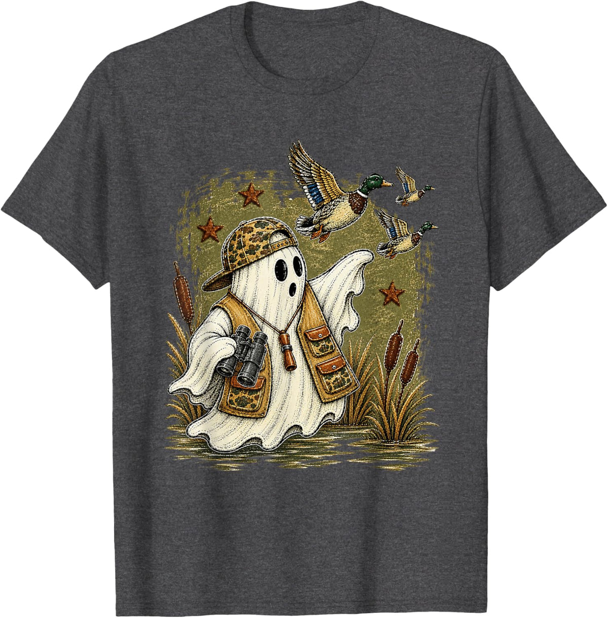Ghost Duck Hunting Halloween Costume Hunter Outdoorsman T-Shirt - Dark Heather Grey