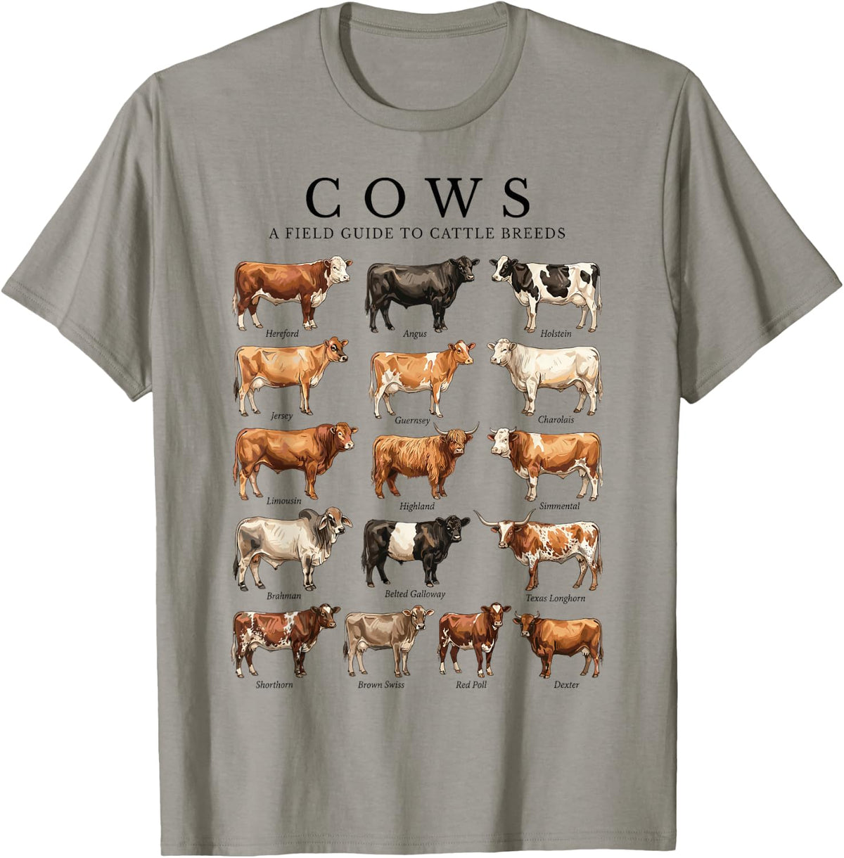 Types of Cows American Cattle Breeds Field Guide T-Shirt - Slate Grey