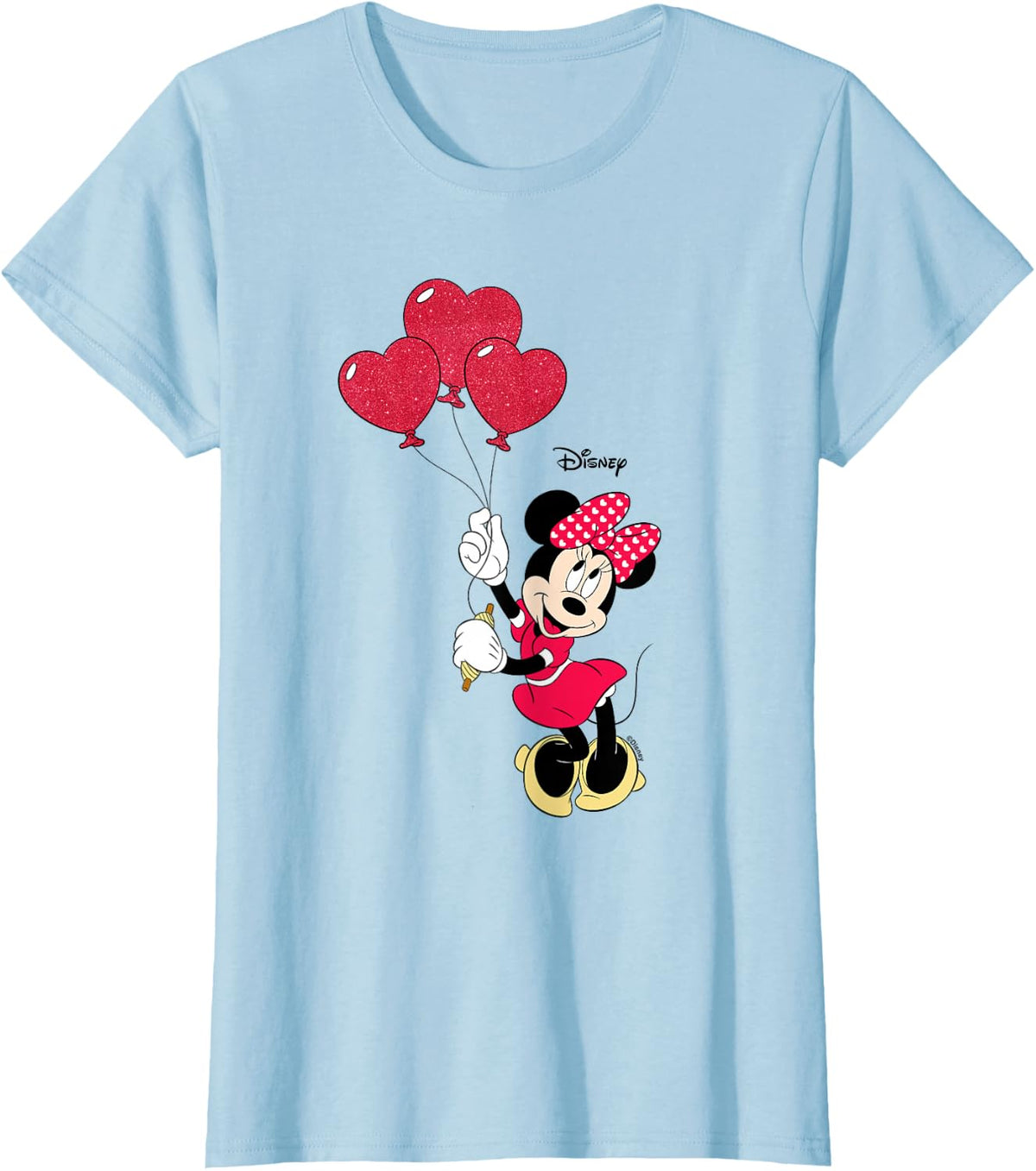 Disney Minnie Mouse Heart Balloons Valentine's Day T-Shirt - Baby Blue