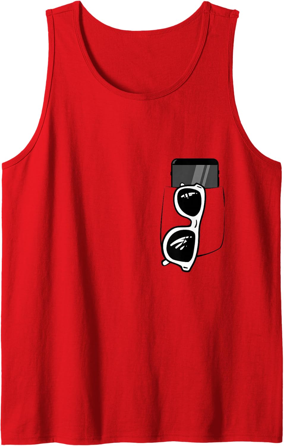 Faux Pockets with Sunglasses and Phone Black Print Sleeveless Tank Top - Red