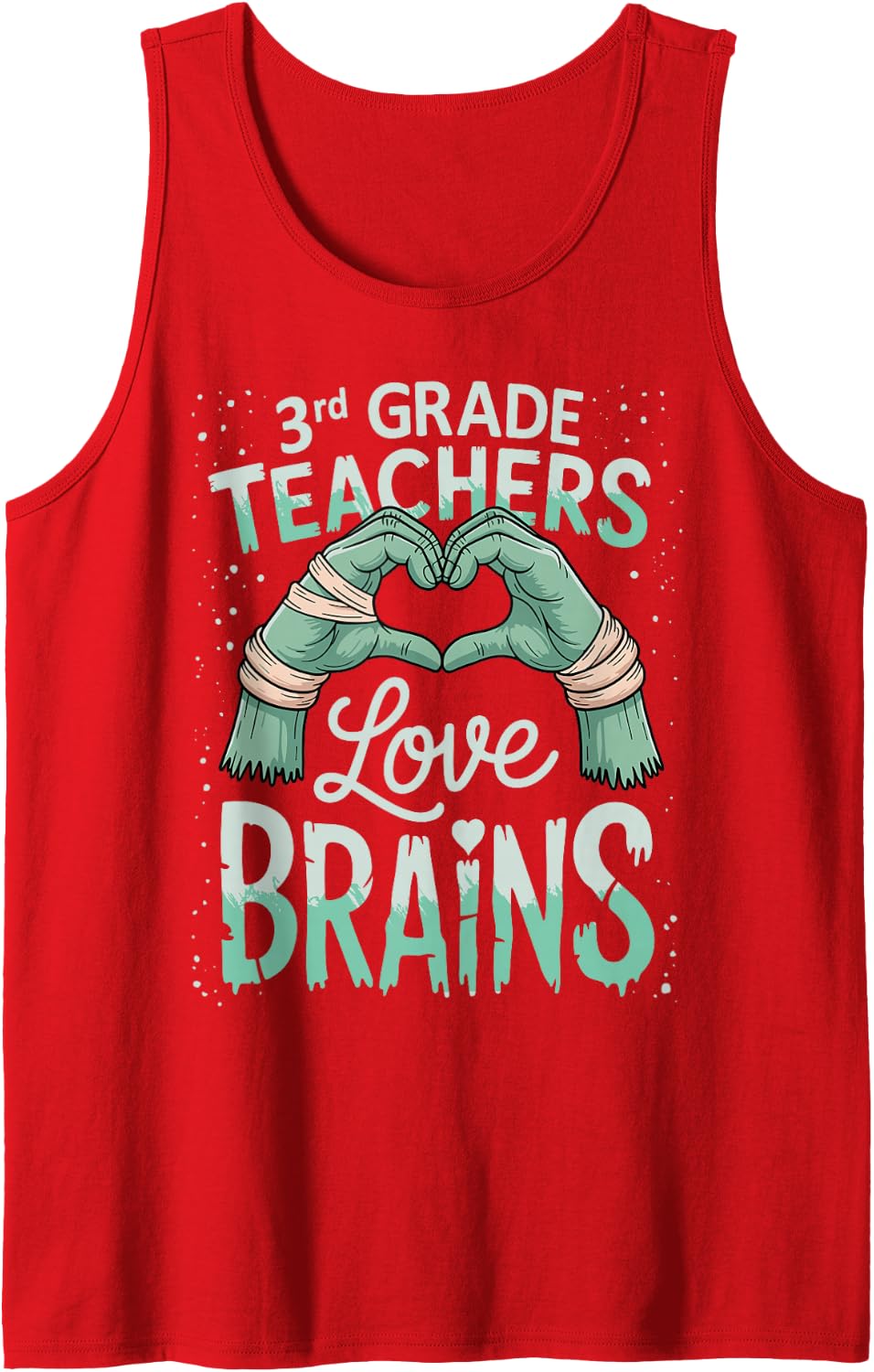 Funny Teacher Idea Men Women 3rd Grade Teachers Love Brains Sleeveless Tank Top - Red