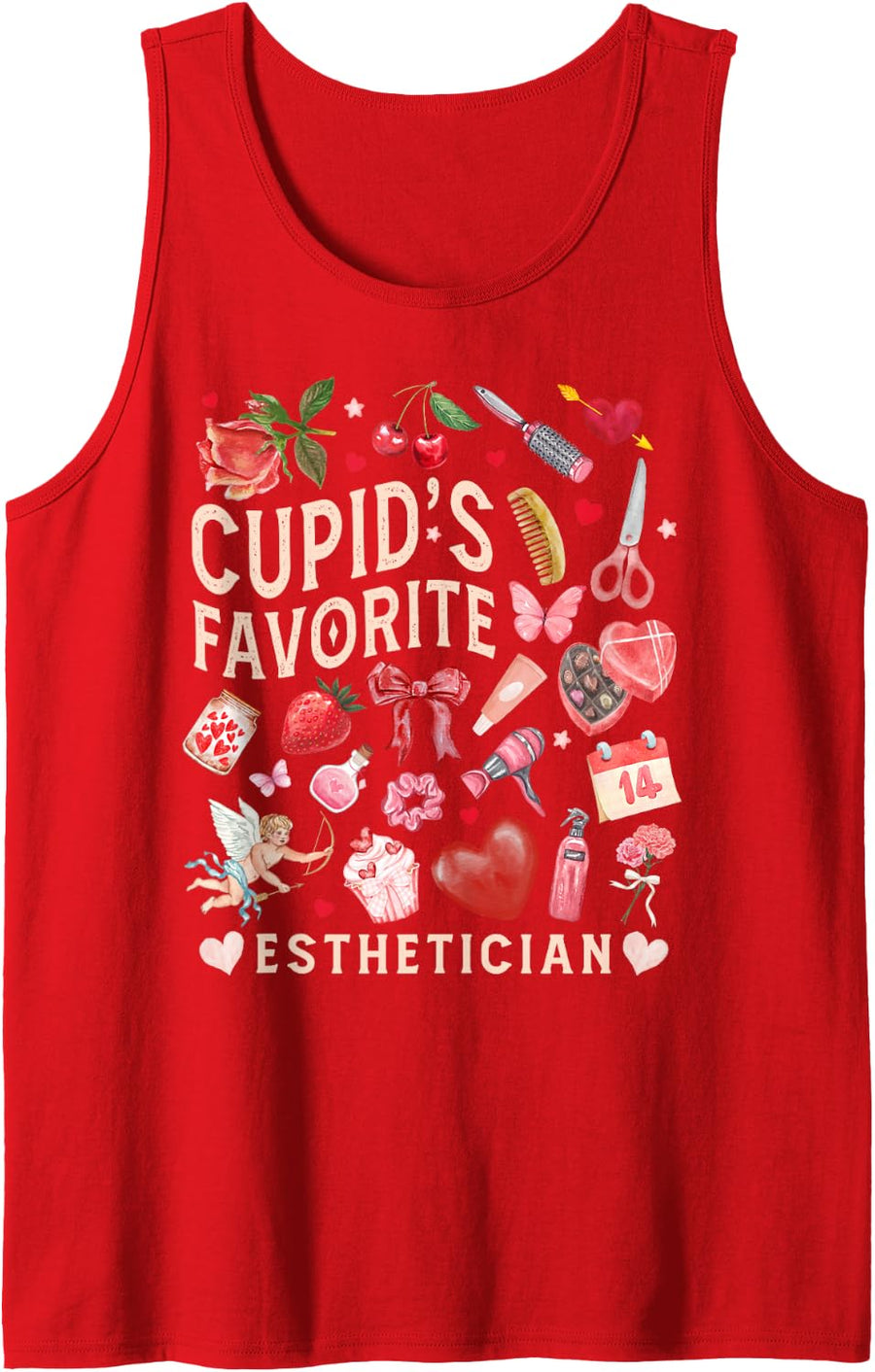 Cupids Esthetician Valentines Day Skincare Preppy Salon Love Sleeveless Tank Top - Red