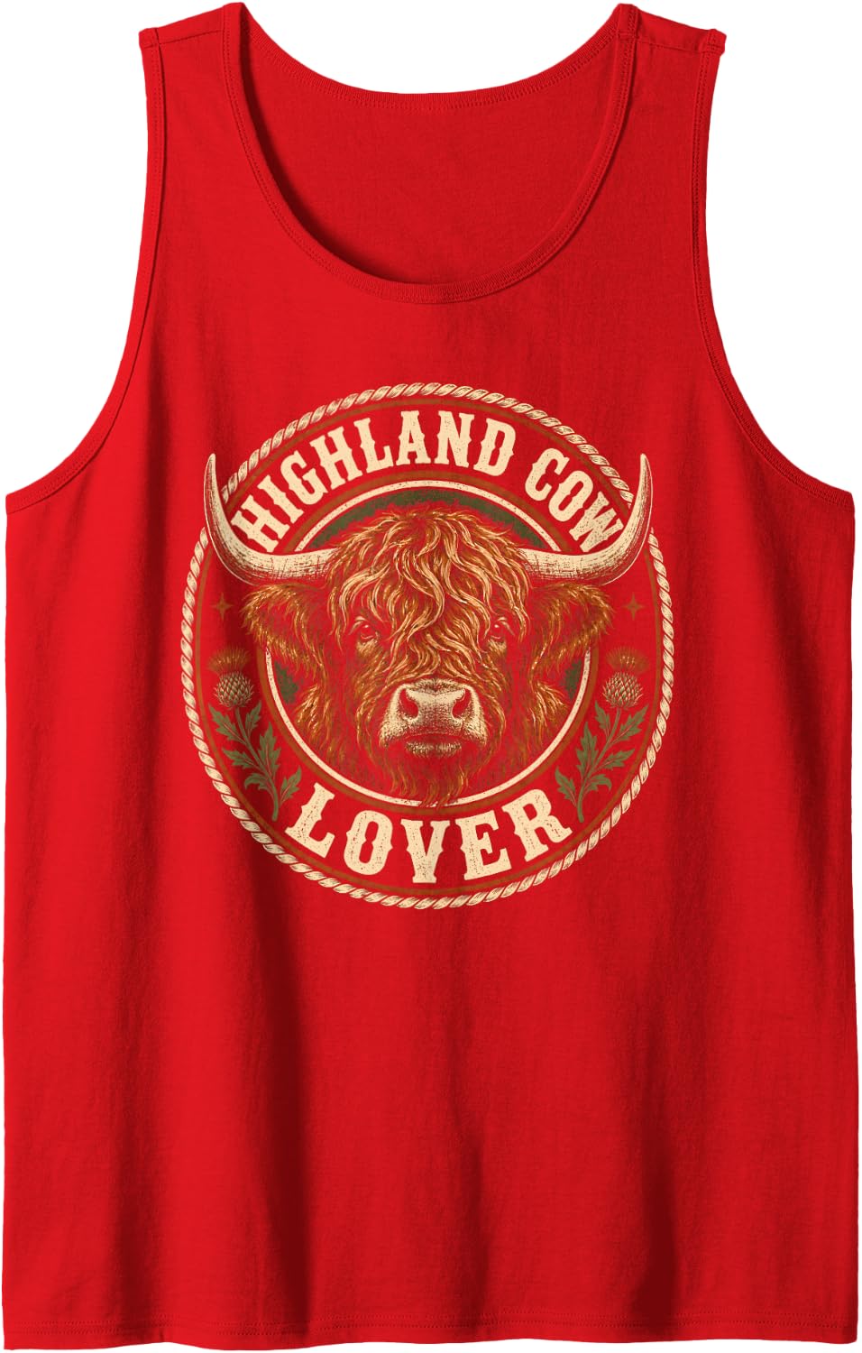 Rustic Highland Cow Lover Cattle Farmer Design Sleeveless Tank Top - Red