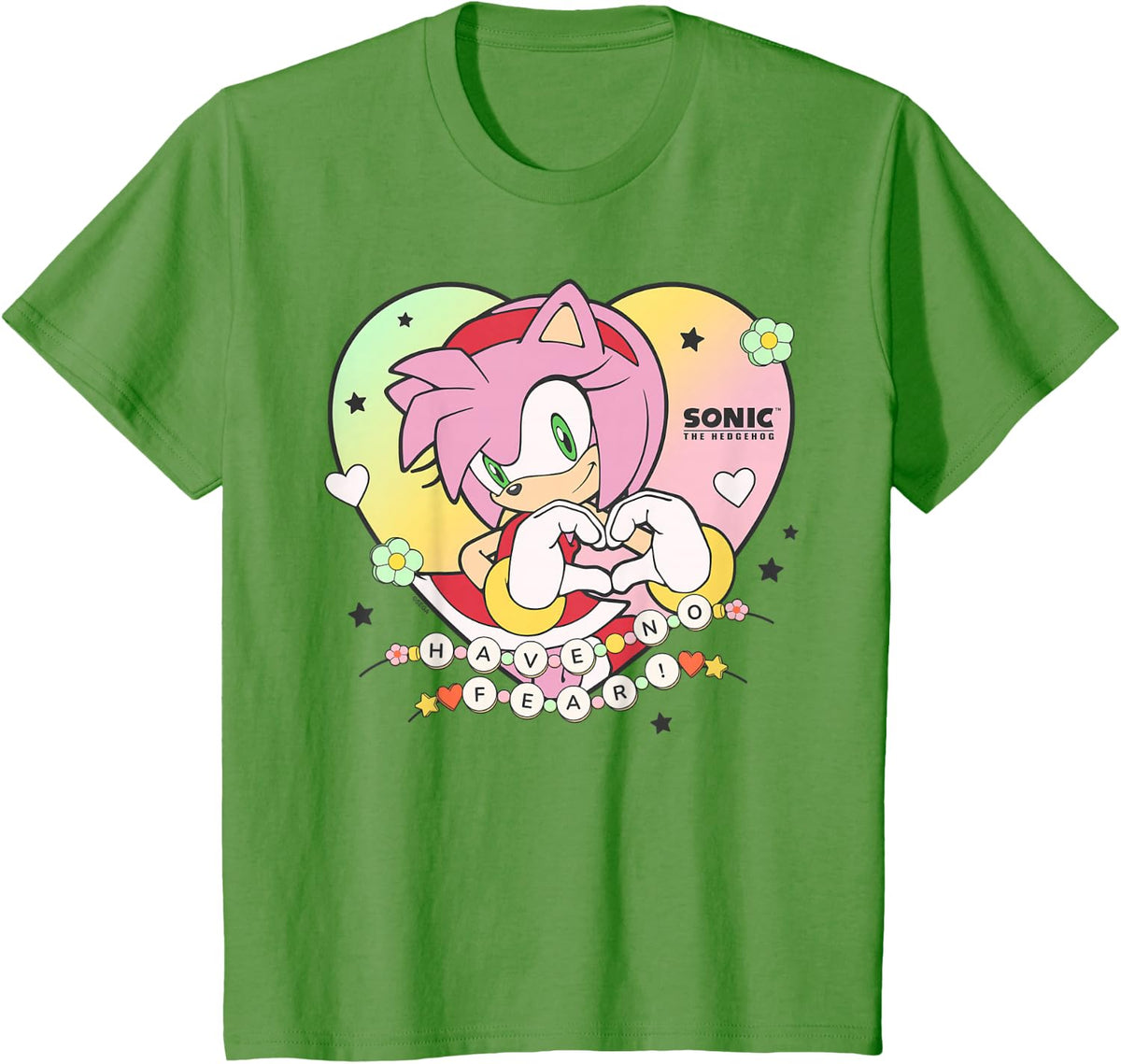 Sonic The Hedgehog Valentine's Day Amy Have No Fear Hearts T-Shirt - Grass Green