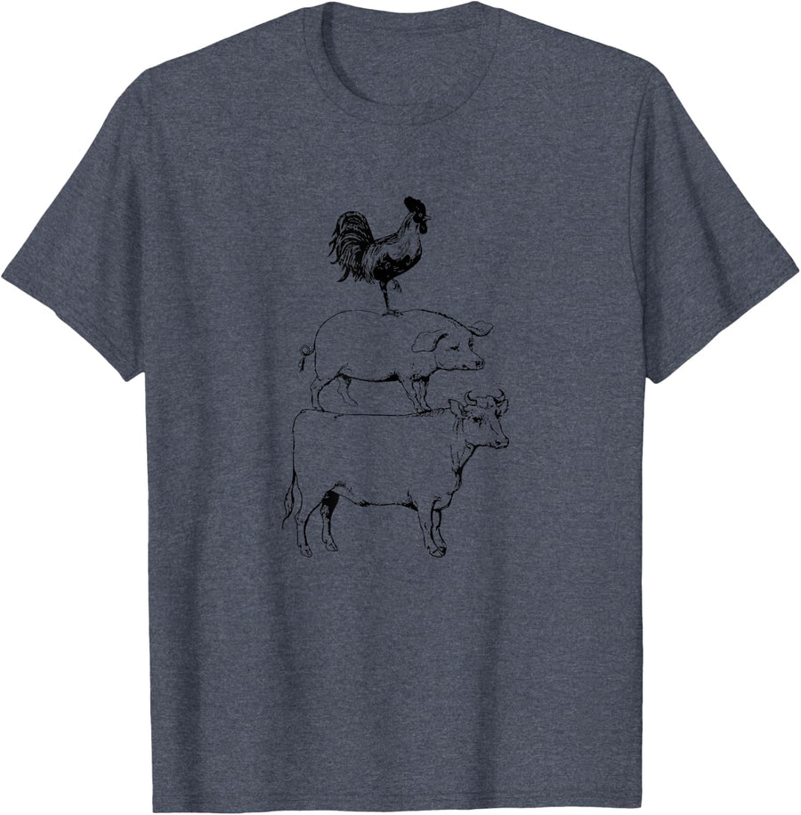 Stacked Farm Animals Cow Pig Rooster Meat Lover Farm Lover T-Shirt - Heather Blue
