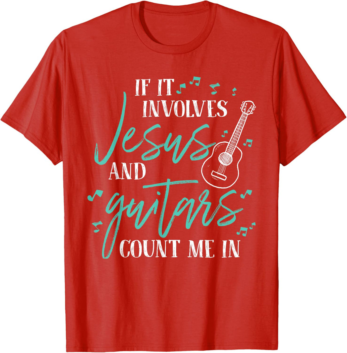 Jesus And Guitar Design T-Shirt For Christian Guitar Player Tees Men Women - Red