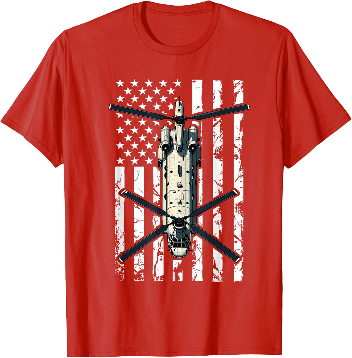 CH 47 Chinook Helicopter Pilot USA Flag Retired Veteran T-Shirt Tee for Aviation Enthusiasts - Red