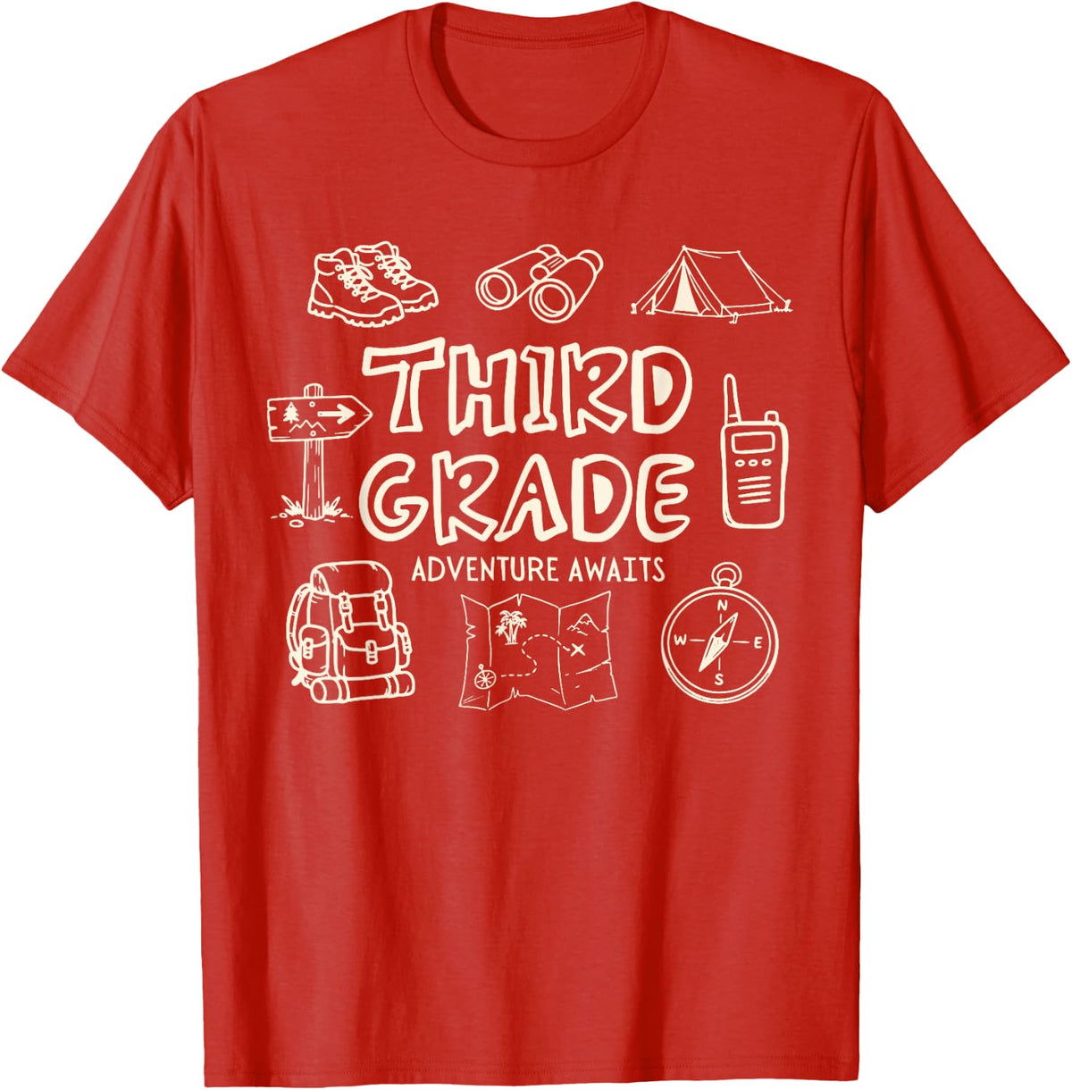 Camp 3rd Grade Teacher Adventure Await Third Grade Hiking T-Shirt - Red