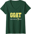 Women's God Over All Things for Men Christian Fathers Day Dad V-Neck T-Shirt - Dark Green