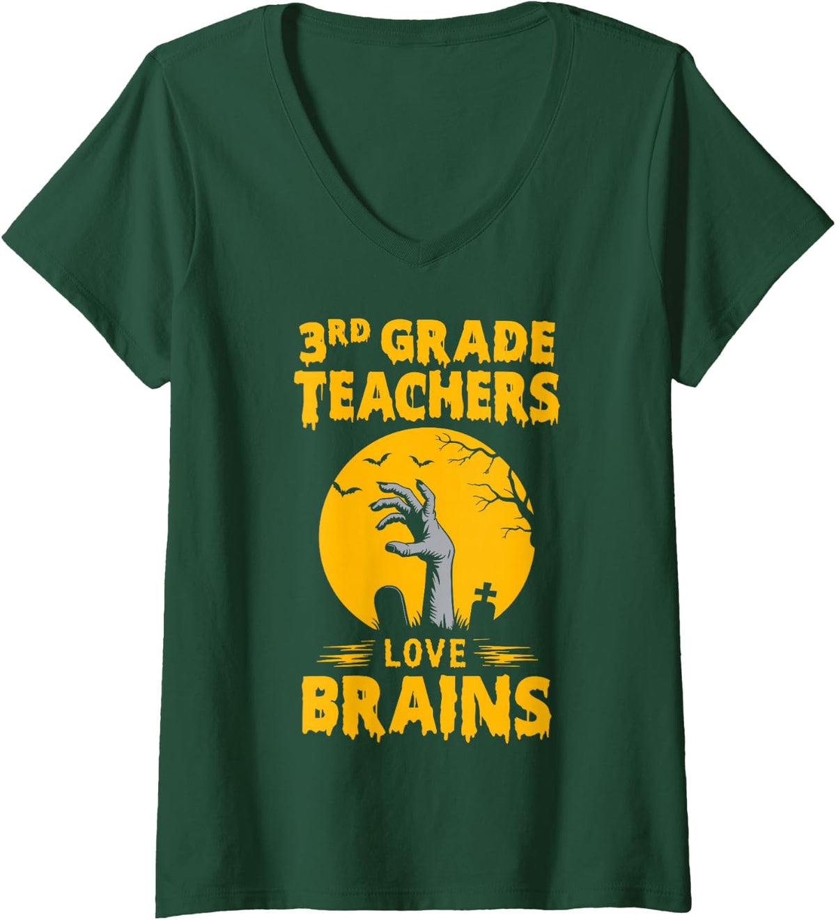 Women's Funny Teacher Shirts Women 3rd Grade Teachers Love Brains V-Neck T-Shirt - Dark Green