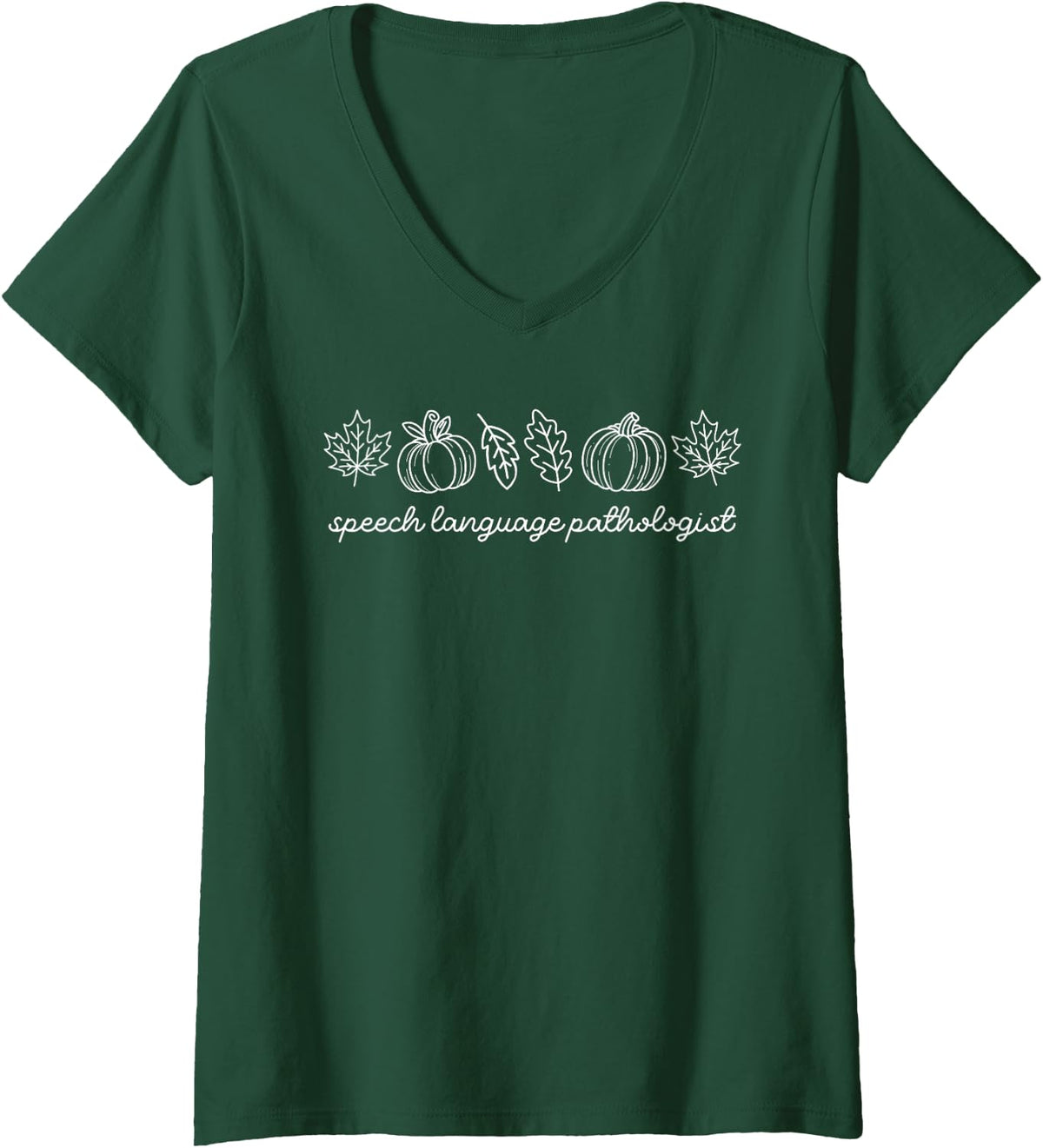 Women's Fall SLP Minimalist Floral Speech Therapist Speech Therapy V-Neck T-Shirt - Dark Green