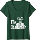 Women's The Goatfather Goat Lover Animal Fun Gift Women Men Kids V-Neck T-Shirt - Dark Green