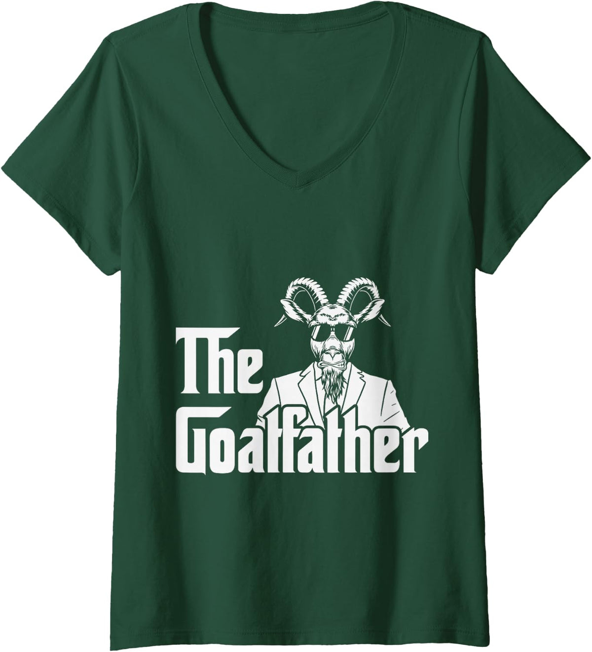 Women's The Goatfather Goat Lover Animal Fun Gift Women Men Kids V-Neck T-Shirt - Dark Green