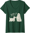 Women's Boo-P Ghost Goat Nose Boop Halloween Costume Animal Lover V-Neck T-Shirt - Dark Green