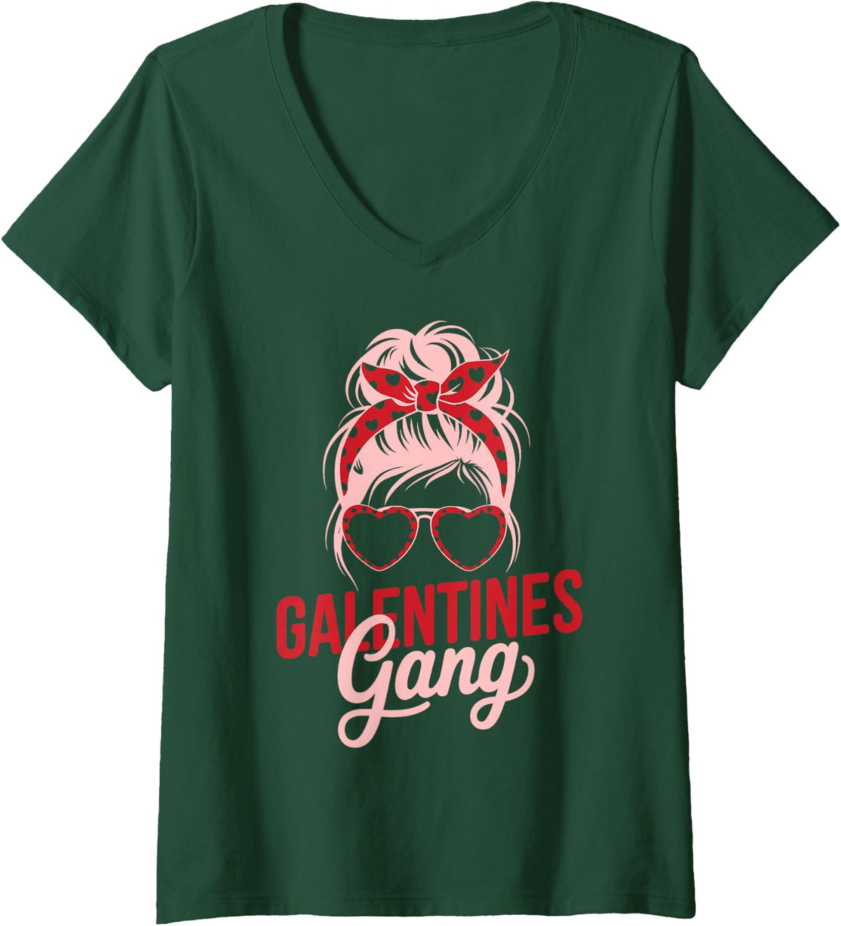 Women's Galentine's Day Galentine Gang Best Friends and Girls V-Neck T-Shirt - Dark Green
