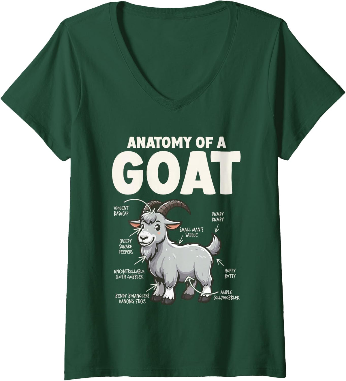 Women's Goat Lover Farmer Anatomy of A Goat Funny Goat V-Neck T-Shirt - Dark Green