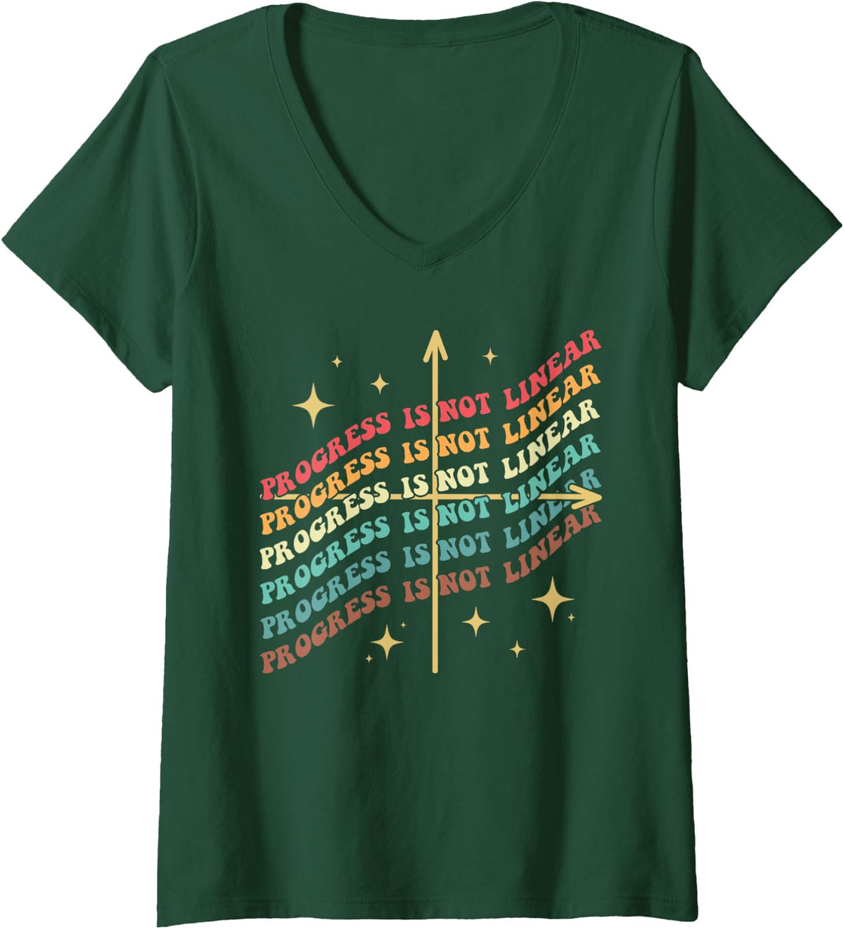 Women's Progress Is Not Linear Sped Motivational Quote V-Neck T-Shirt - Dark Green