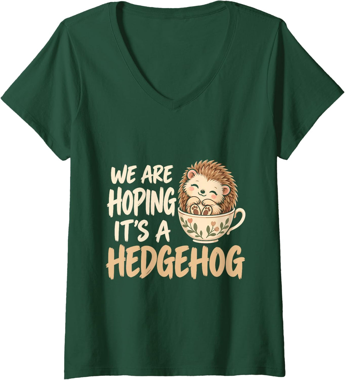 Women's Pregnancy Announcement - Hedgehog V-Neck T-Shirt - Dark Green
