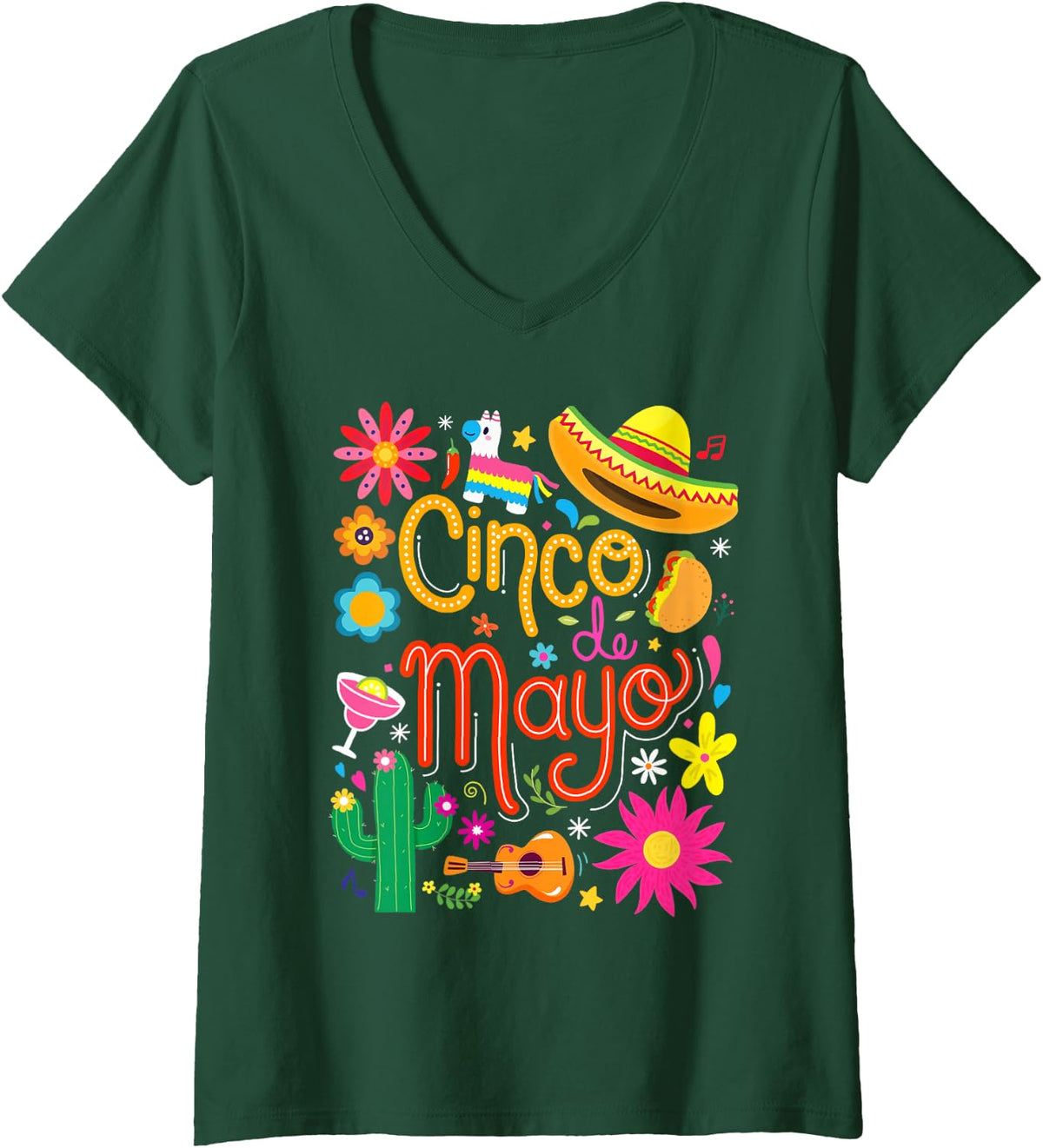 Women's Fiesta Cinco De Mayo Funny Mexican Party 5 De Mayo Men Women V-Neck T-Shirt - Dark Green