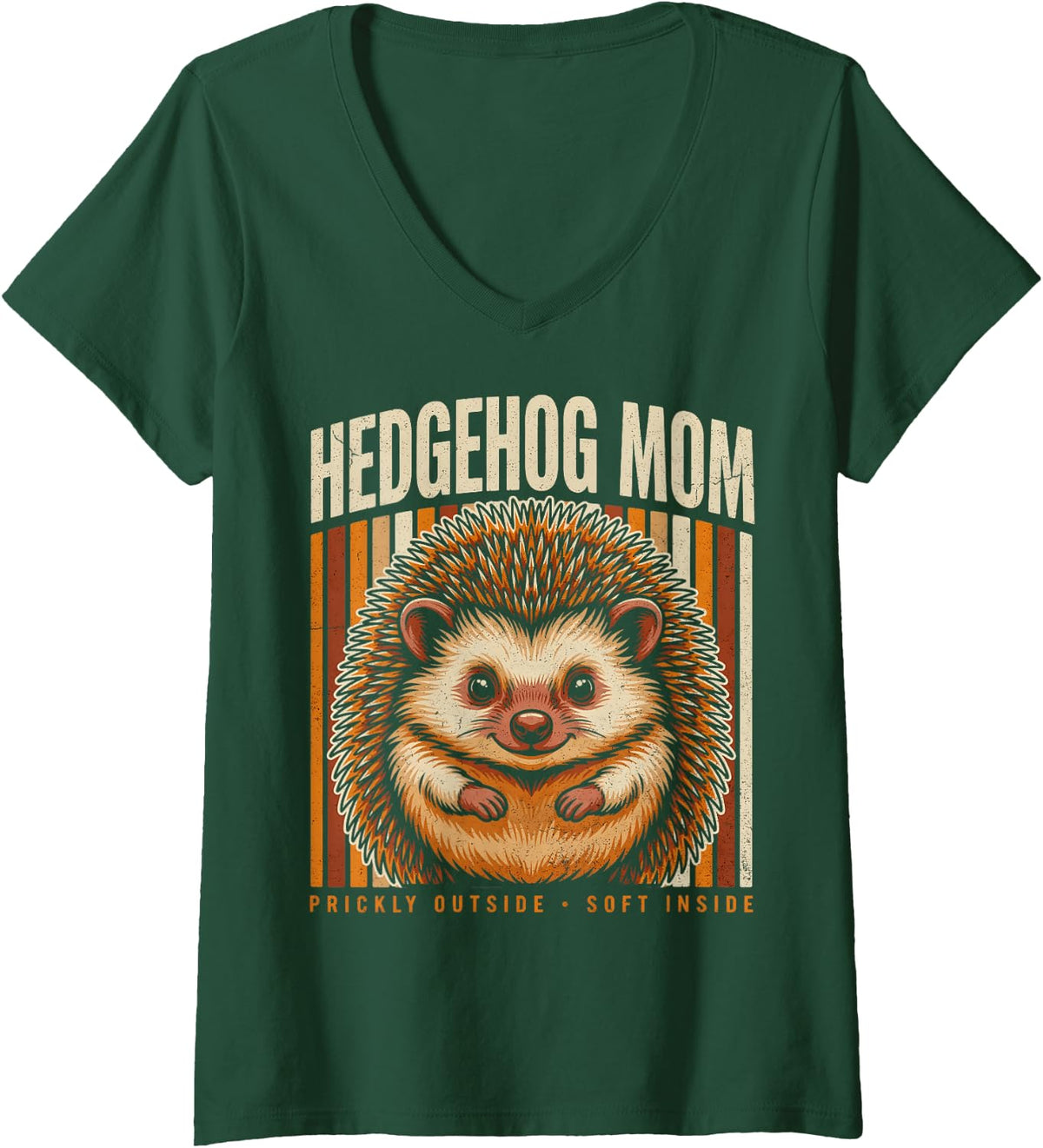 Women's Prickly Outside Soft Inside Hedgehog Mom V-Neck T-Shirt - Dark Green